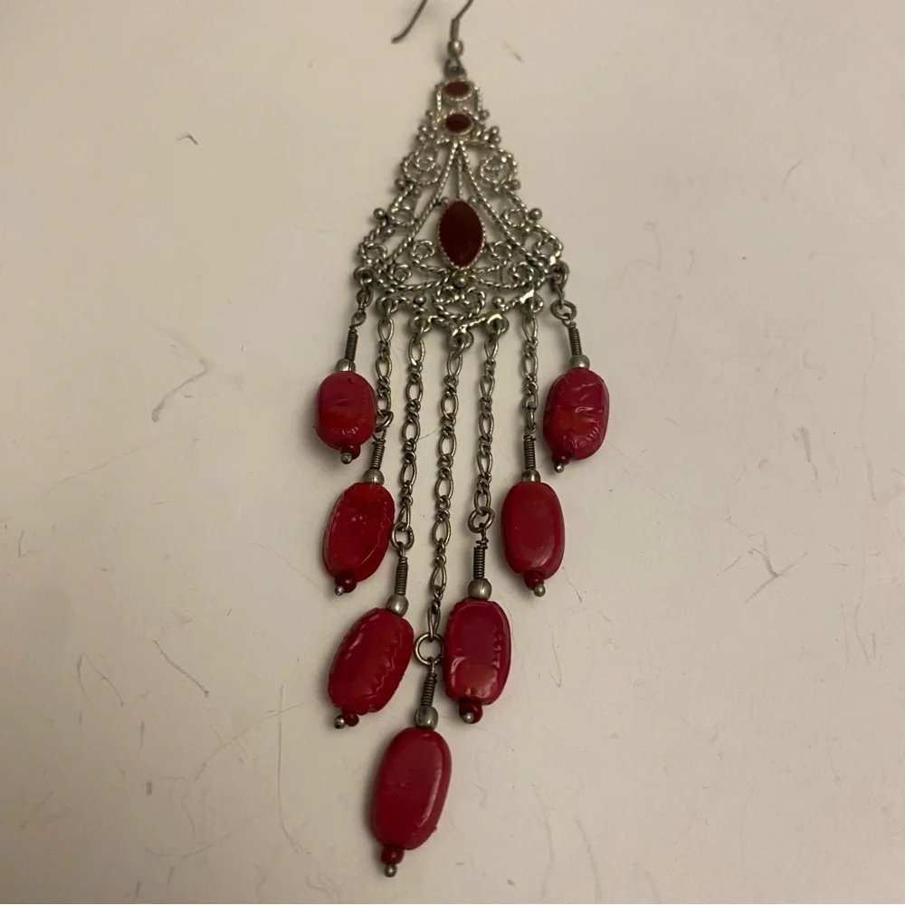 Elegant Dark Red Chandelier Earrings